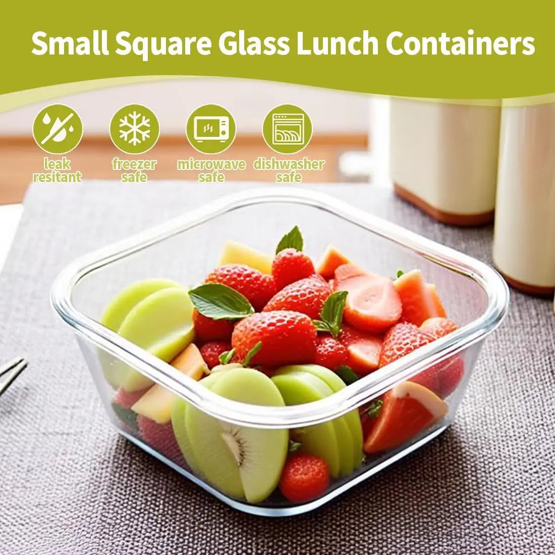 16-Piece Square Glass Food Storage Containers with Lids, BPA-Free, Dishwasher and Freezer Safe