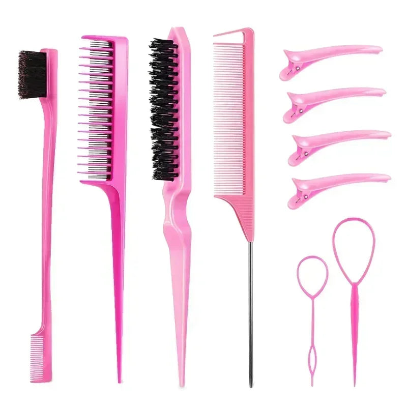 10Pcs Hair Styling Comb Set Rat Tail Edge Brush Braid Loop Tool Household Salon Hair Grooming Accessory