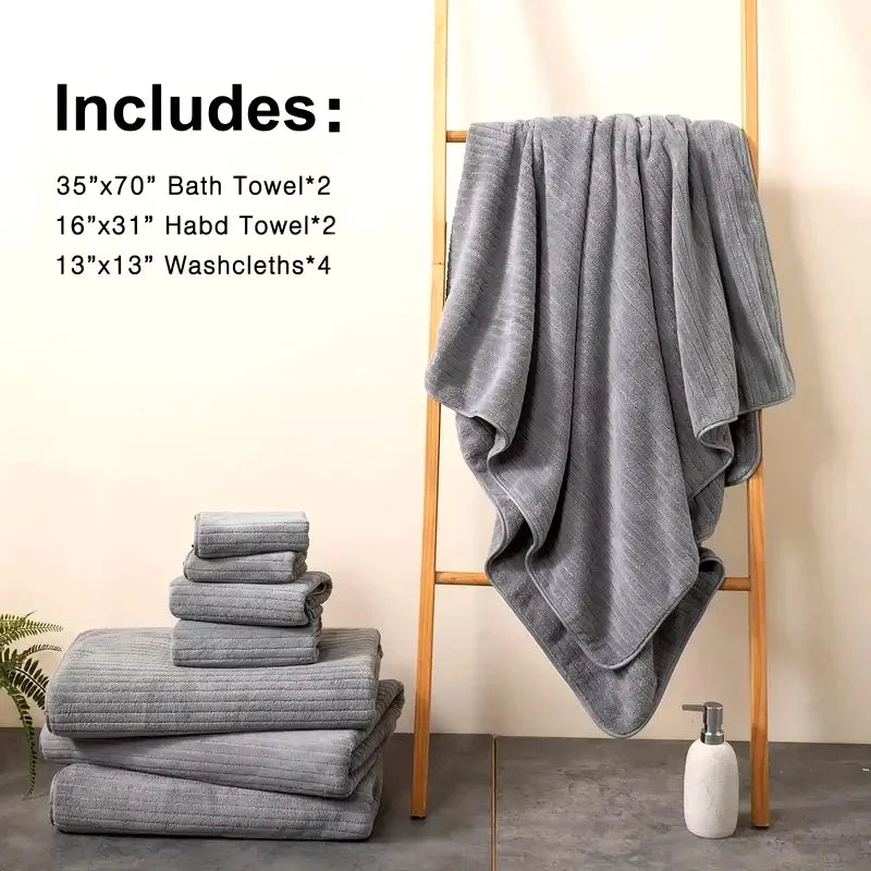 8 Pcs Bath Towel Set - 4 Washcloths, 2 Face Towels & 2 Bath Towels - Absorbent & Quick Dry, Ideal for Bathroom, Gym & Hotel Use