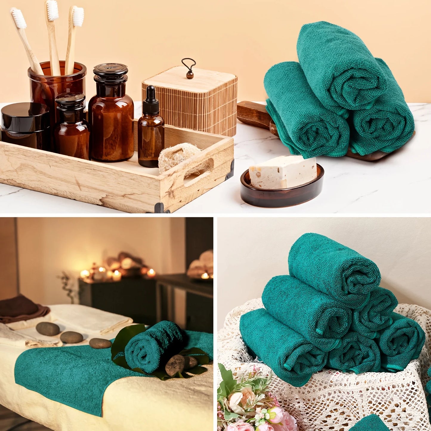 Dark Green Bleach-Resistant Microfiber Salon Towels (36 pcs, 16×28 in) — Highly Absorbent, Soft & Durable for Gym, Spa, Shaving,