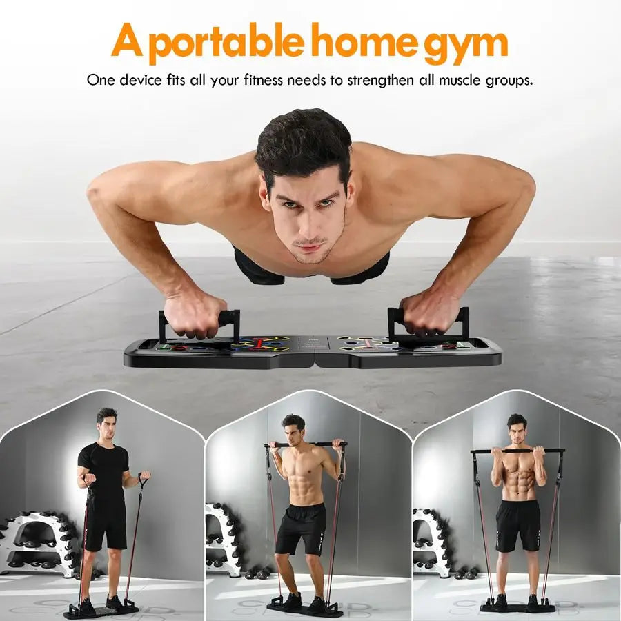 Push Up Board,Home Gym,Portable Exercise Equipment,Pilates Bar and 20 Fitness Accessories with Resistance Bands and Ab Roller Wh