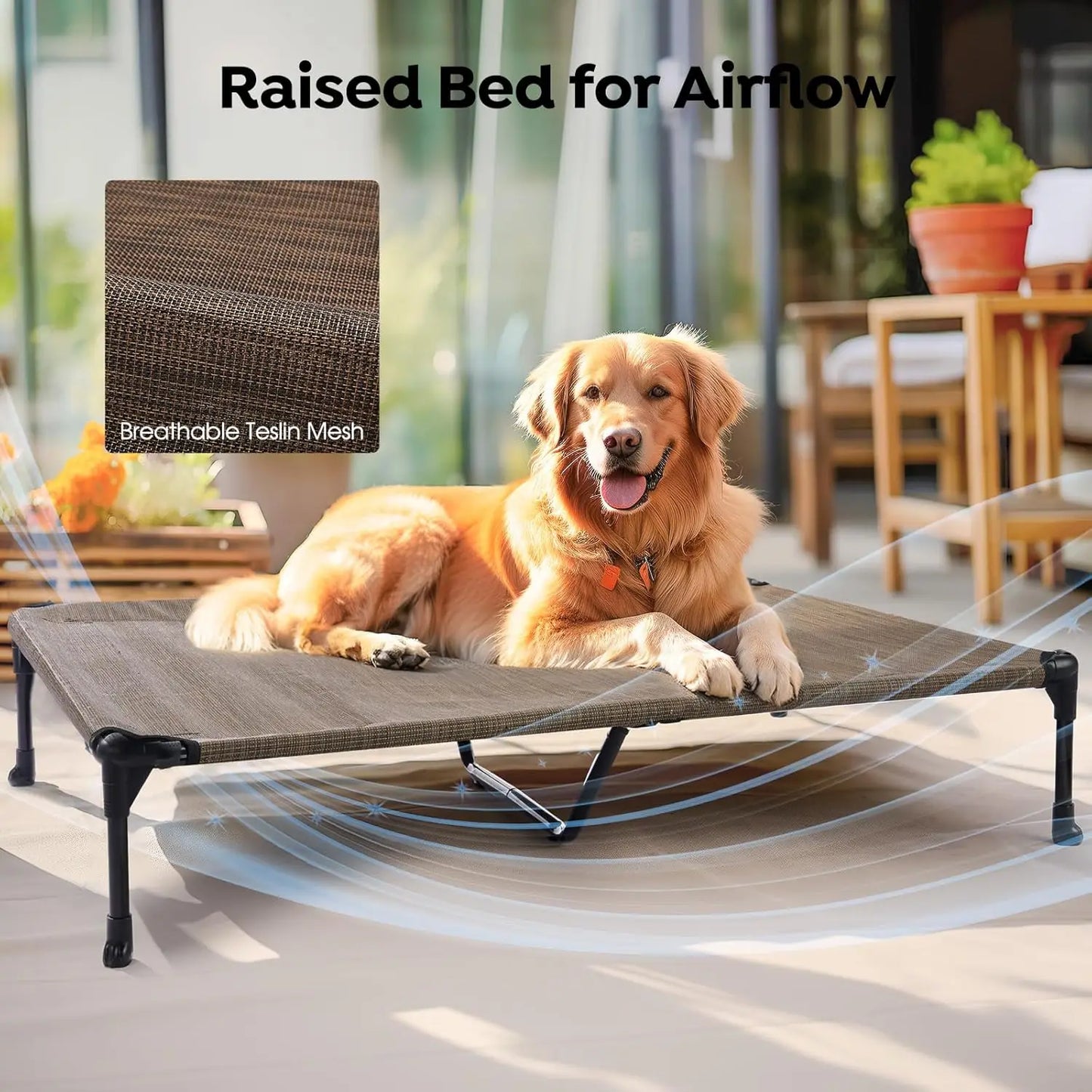 Elevated Cooling Dog Bed with Removable Waterproof Cushion, Breathable Mesh Cot for Indoor Outdoor Use, XLarge Brown