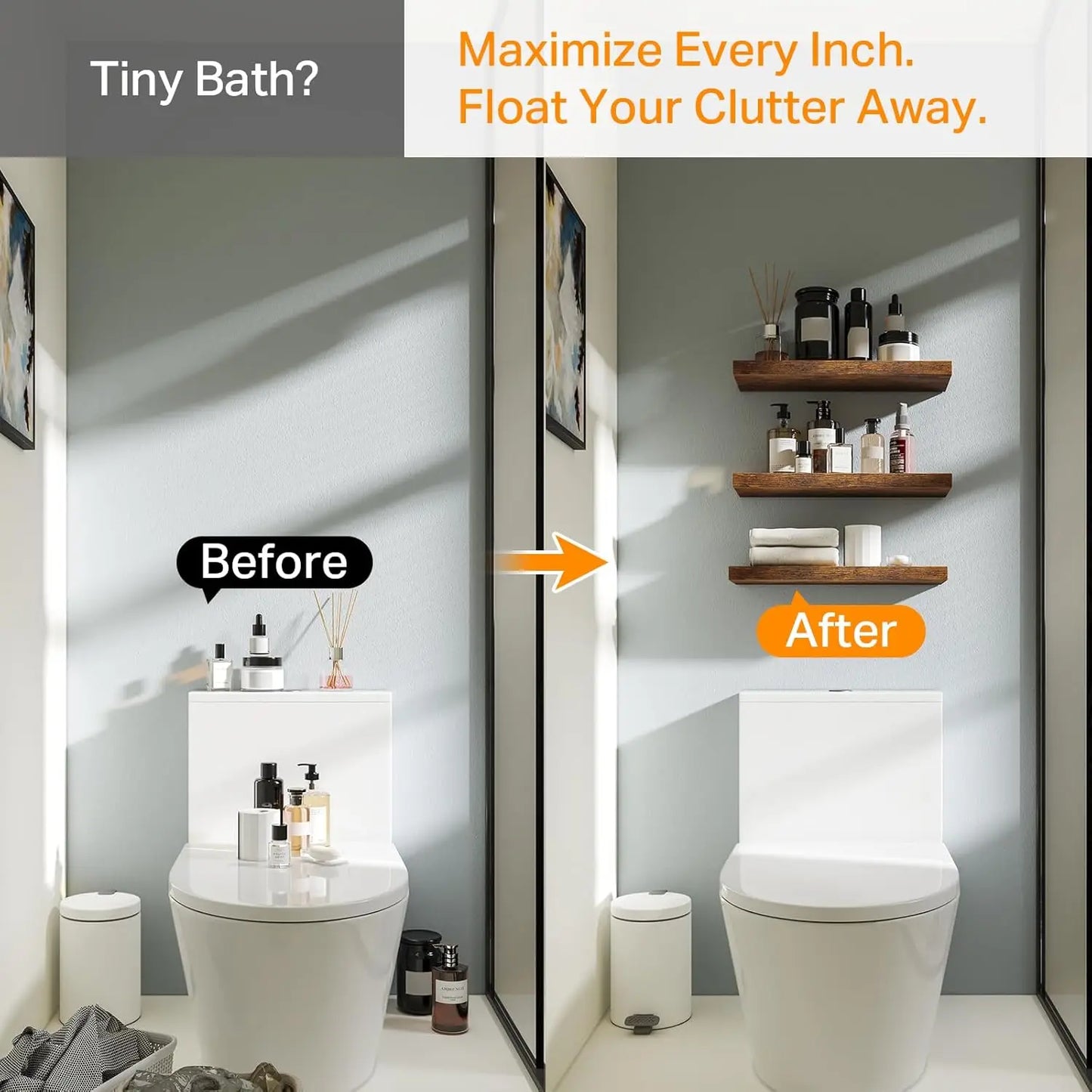 Floating Shelves Bathroom for Wall – Shelf Over Toilet Farmhouse Rustic Wood for Bedroom, Kitchen, or