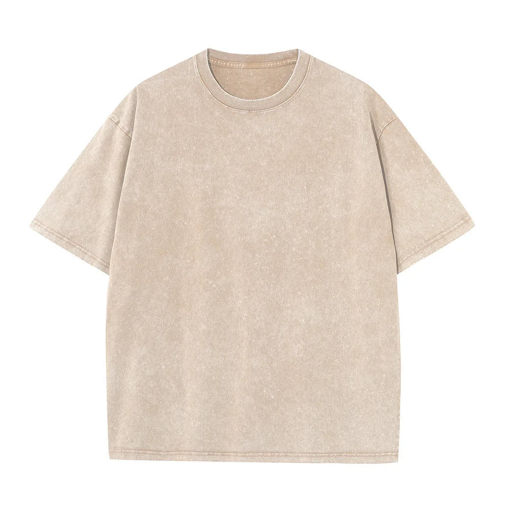 Men's Summer T-shirt 230G Heavy Cotton Vintage Washed T-Shirts Oversized Short Sleeve Loose Streetwear Short Sleeve Tops Tee