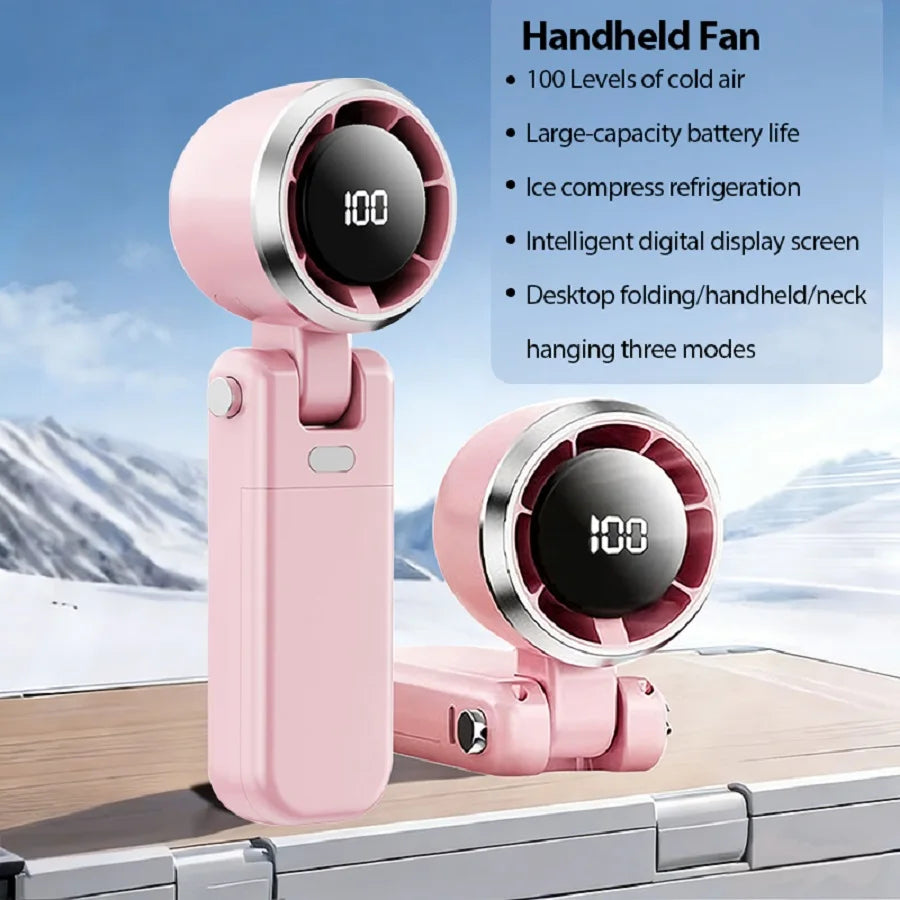 Mini Handheld Turbo Cooling Fan High-speed Cold Air SB Rechargeable Cold Compress Fan Foldable Portables Desktop Fan