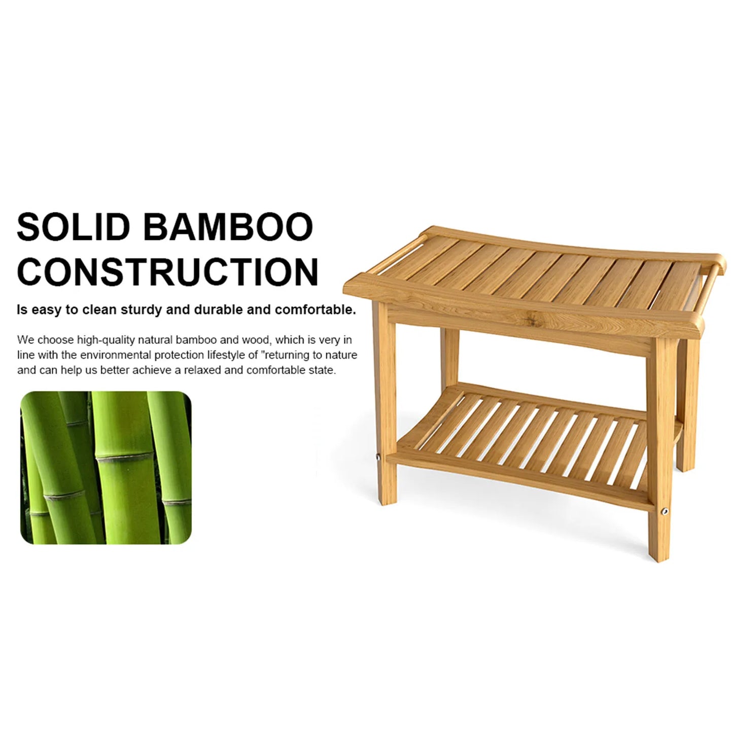 Wood Bath Seat Shower Bench Wood Water Proof Ergonomic Shower Stool with Storage Shelf for Bathroom Spa Wood Shower Chair