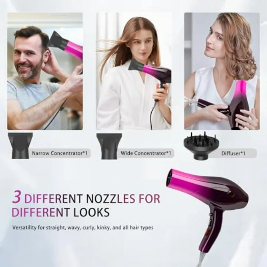 Ionic hair dryer for professional use, 2400W with negative ion technology, crimson fade color, low noise and fast drying