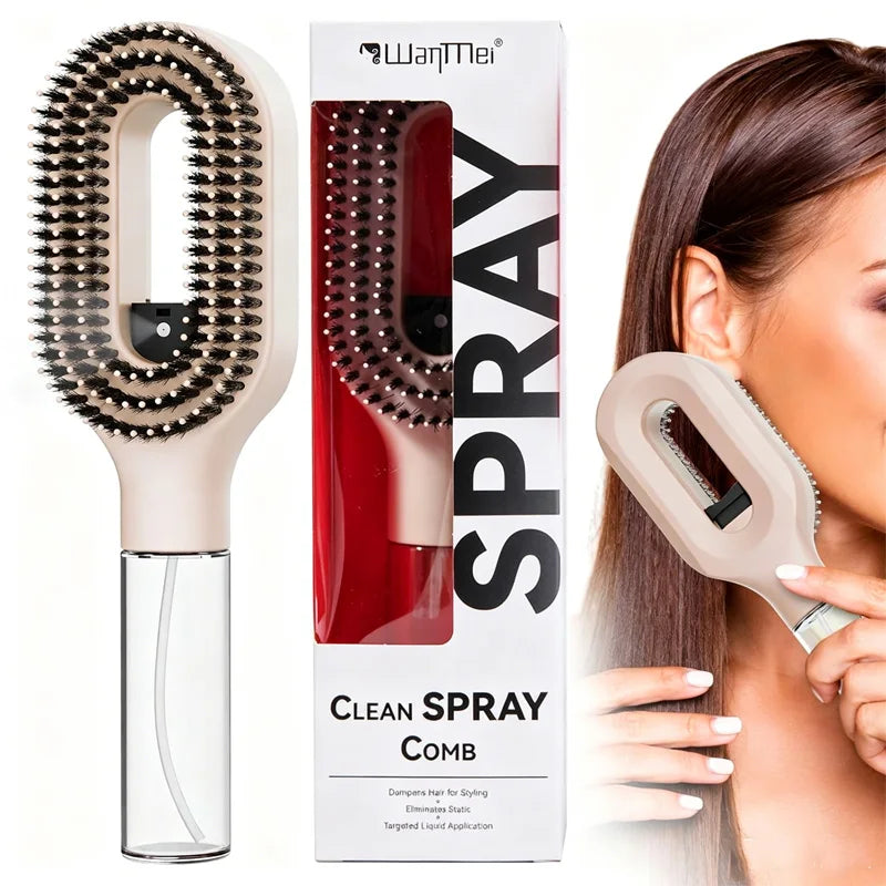 2 in 1 Spray Hair Brush, Detangling Anti-Static Hair Comb with Refillable Spray Bottle, Water Mist Essential Oil Spraying Scalp Massage Brush for Hair Styling, Frizz Control Summer Hair Care Brush