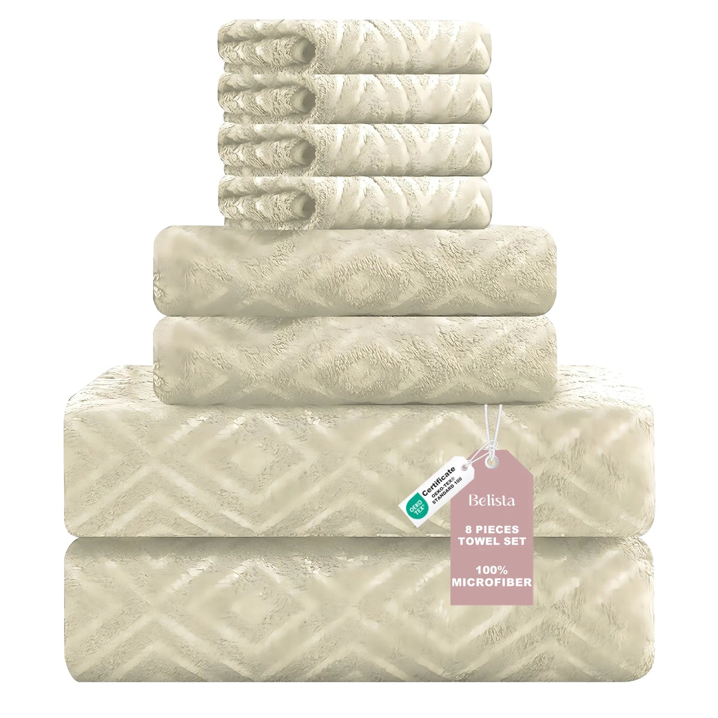 Belista Oversized 8-Piece Towel Set 35"×70": 2 Bath Sheets , 2 Hand Towels , 4 Washcloths,Soft & Absorbent for Gym, Spa,Home