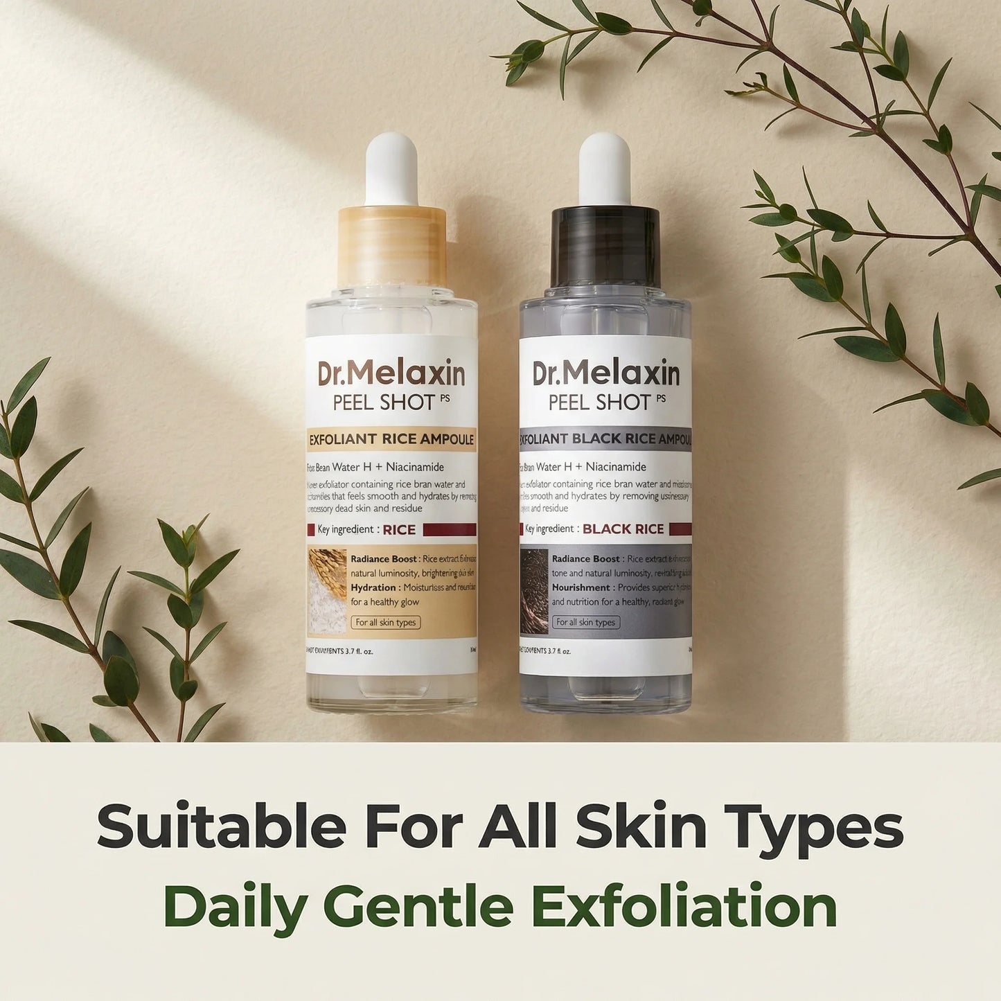 Black Rice Exfoliating Ampoule 80ml, Rice Water Extract, AHA BHA, Niacinamide, All Skin Types