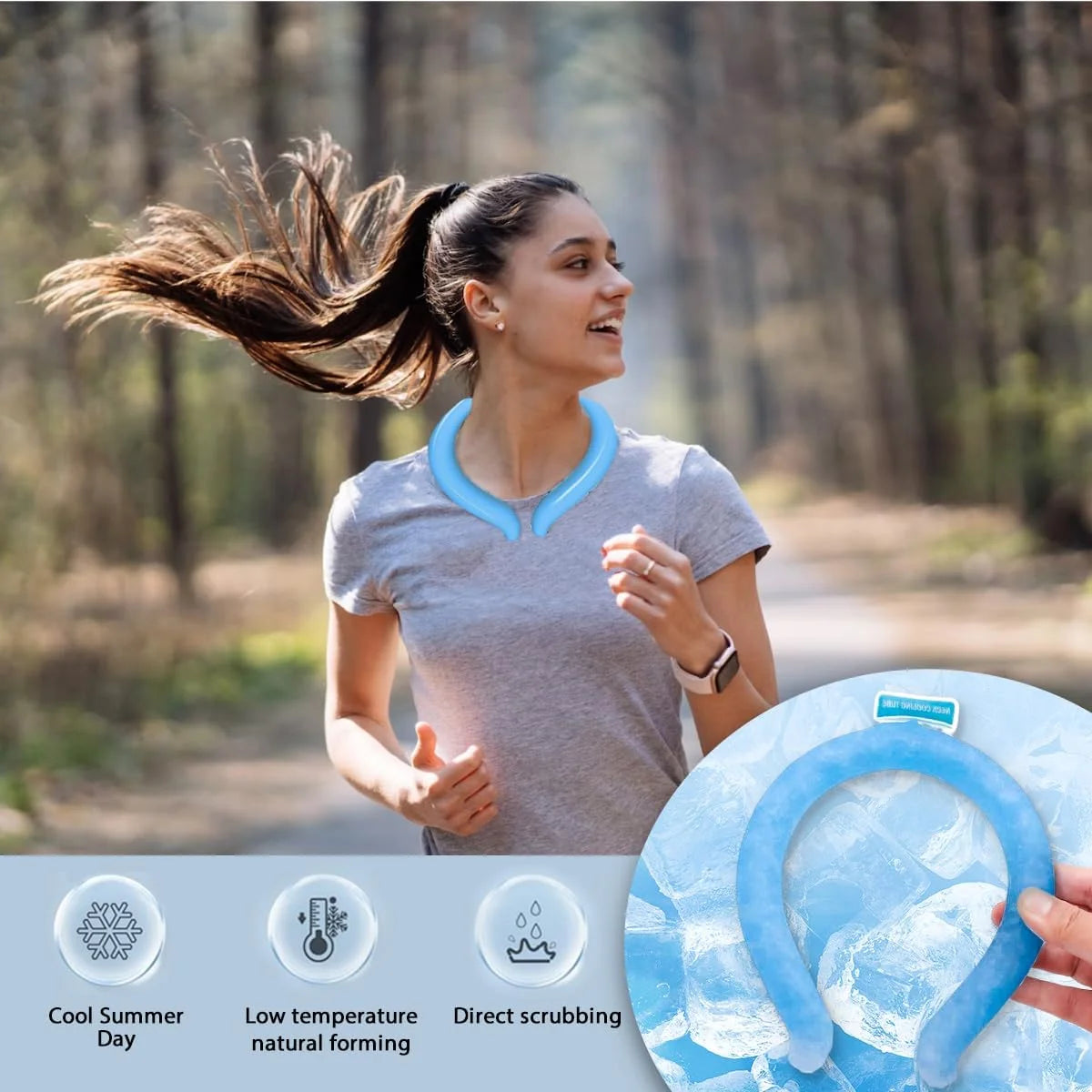 2PCS Neck Cooling Tube with Cold Insulated Bag, Reusable Ice Neck Ring Wearable Body Cooler for Summer Heat (Blue*2)