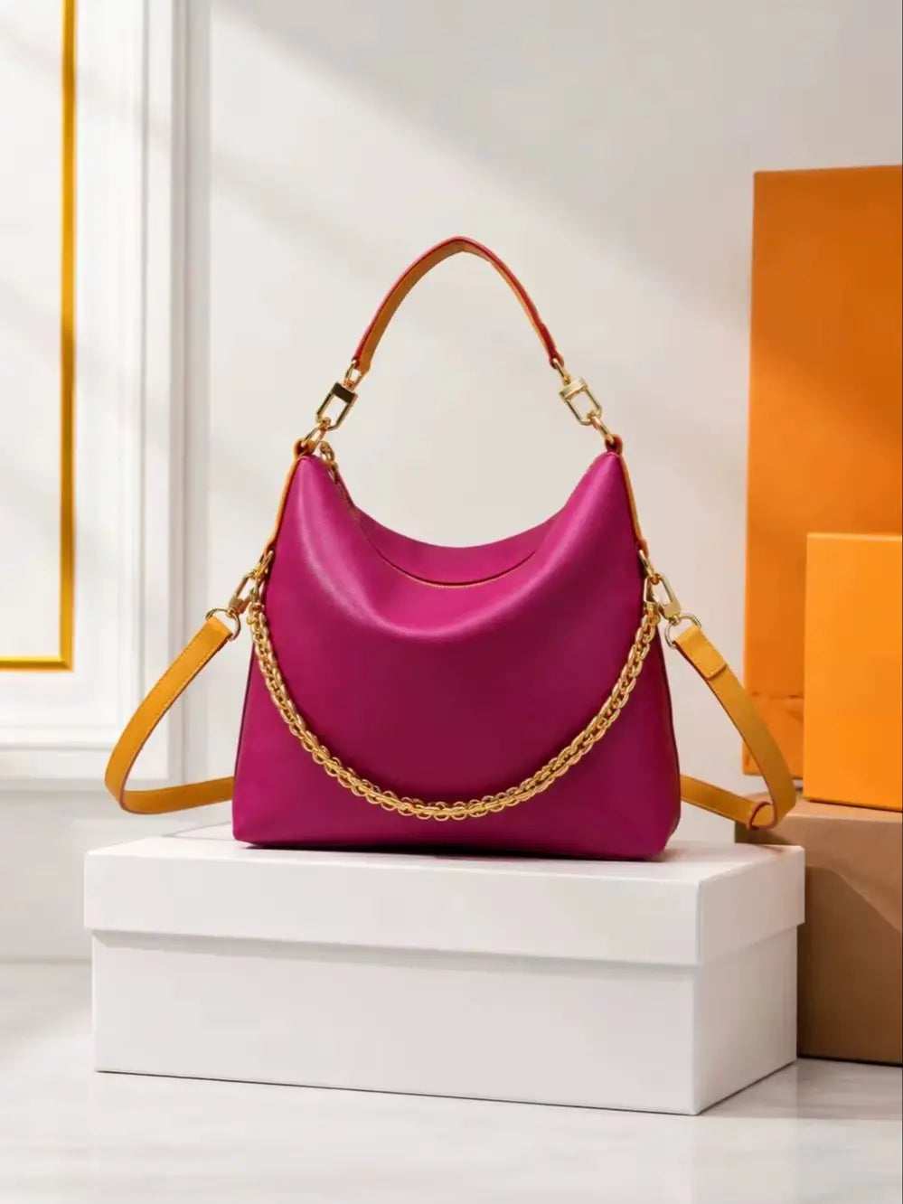 2026 Fashion New Luxury Women's Bag 26X10X30CM Pink Canvas Contrast Color Large Capacity Hobo Handbag with Shoulder Strap No Box