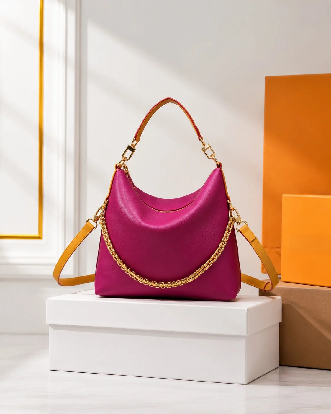 2026 Fashion New Luxury Women's Bag 26X10X30CM Pink Canvas Contrast Color Large Capacity Hobo Handbag with Shoulder Strap No Box