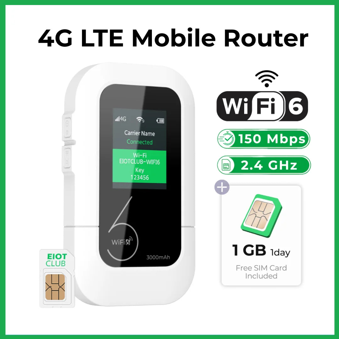 EIOTCLUB 4G LTE WiFi Router Portable Wireless WiFi 3000mAh Wireless Pocket Size Mobile Hotspot with SIM Card for Phone Travel and Business Trip