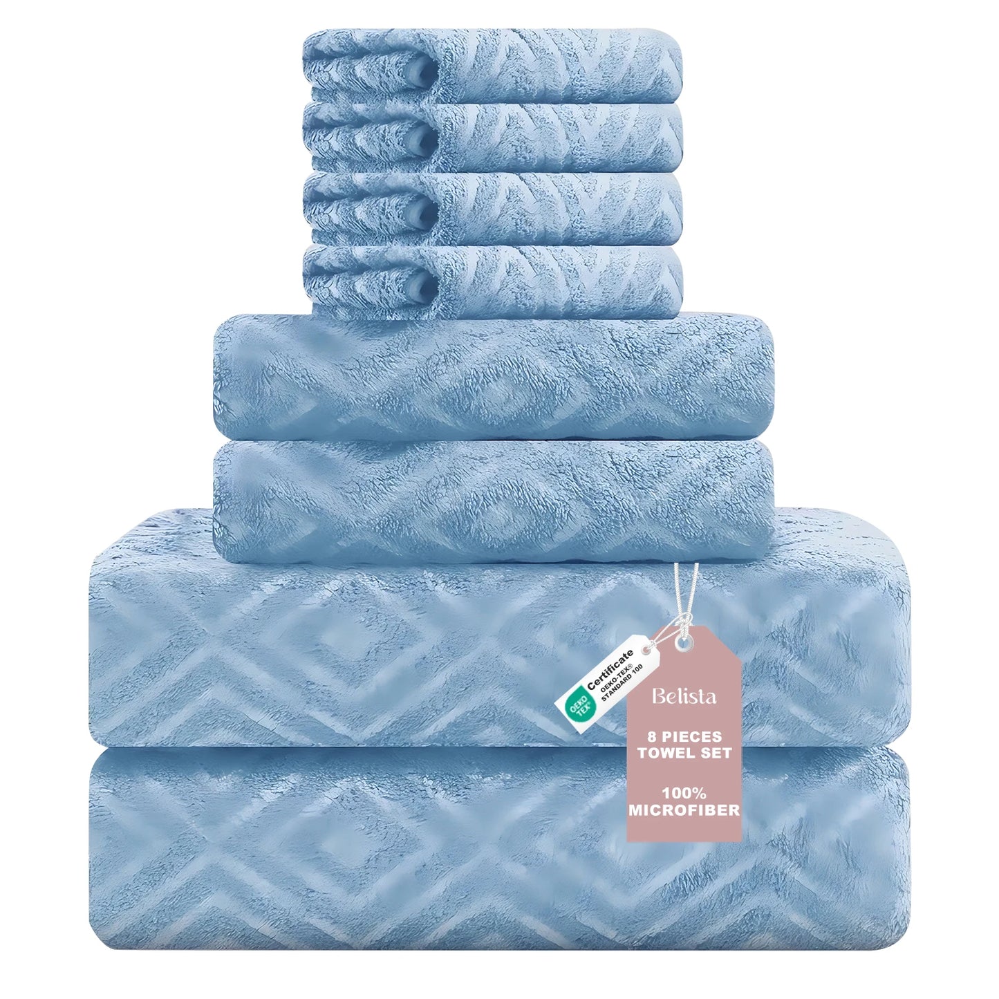 Belista Oversized 8-Piece Towel Set 35"×70": 2 Bath Sheets , 2 Hand Towels , 4 Washcloths,Soft & Absorbent for Gym, Spa,Home