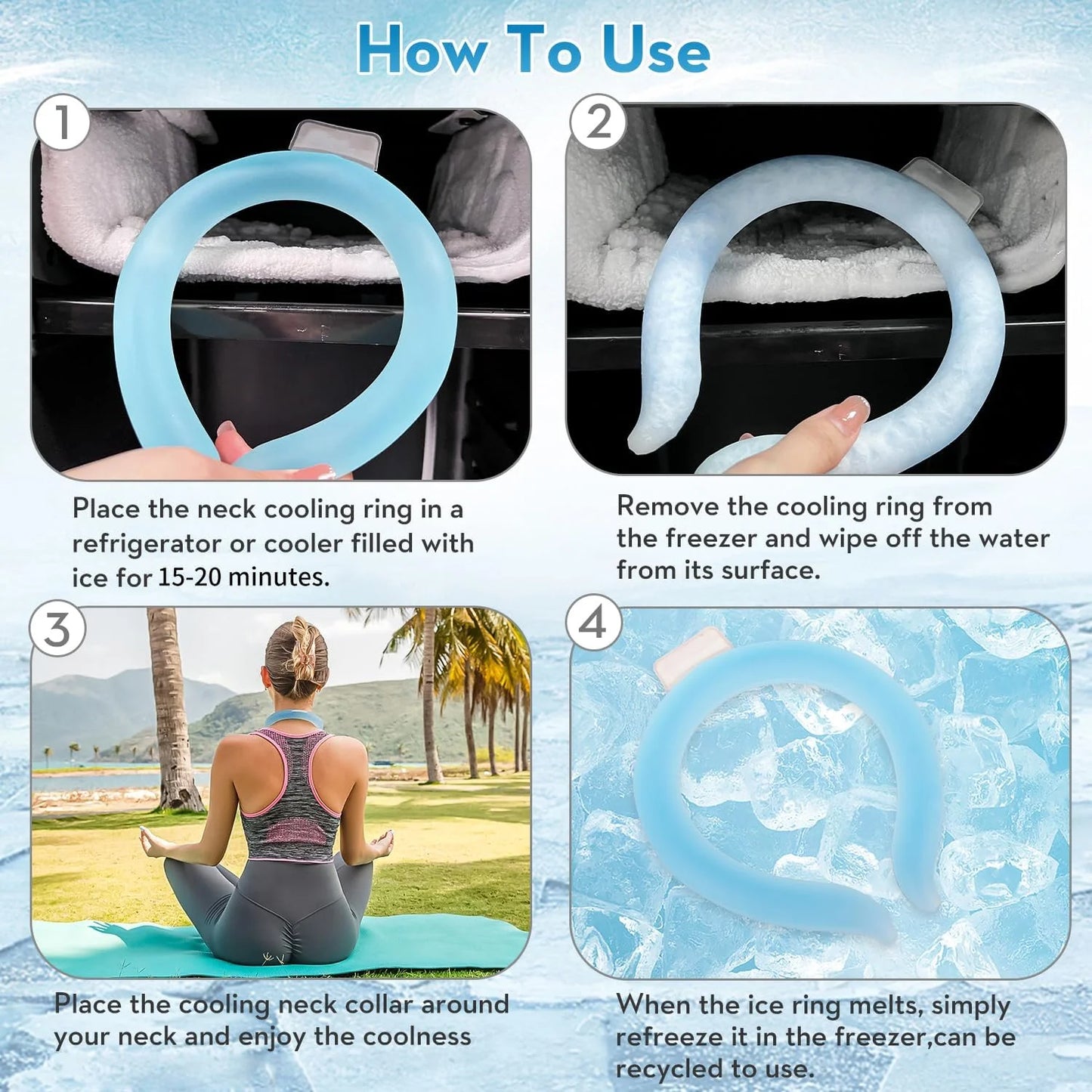 2PCS Neck Cooling Tube with Cold Insulated Bag, Reusable Ice Neck Ring Wearable Body Cooler for Summer Heat (Blue*2)