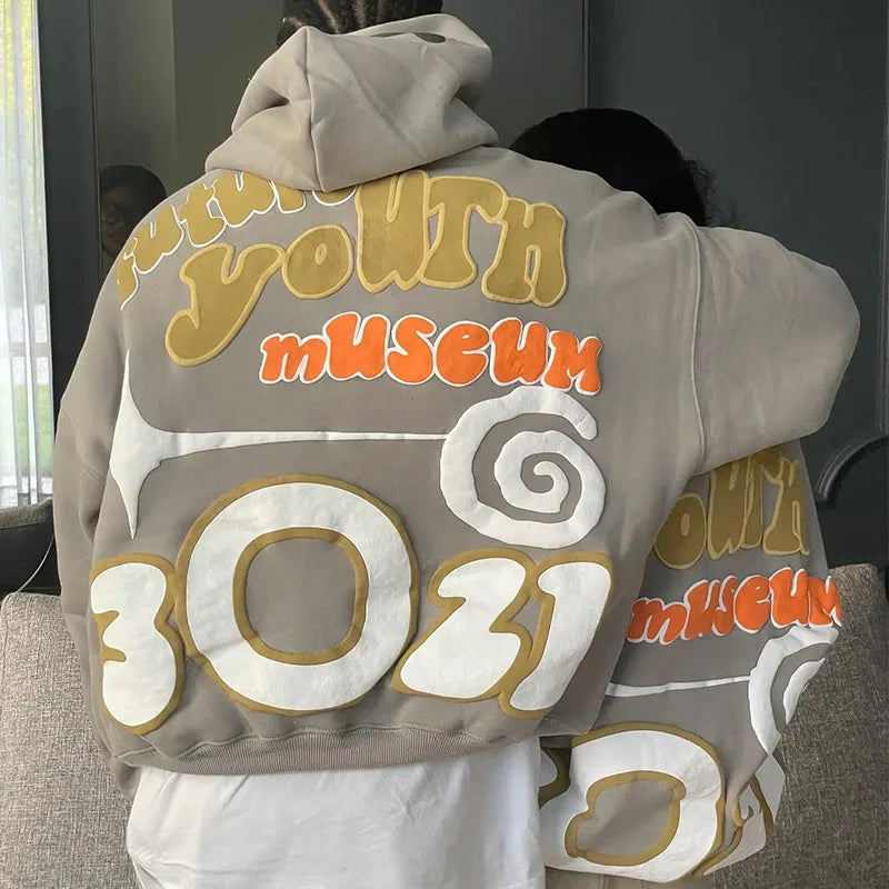 Hip-hop street retro Y2K hoodie, personalized foam printed hoodie, Gothic punk top