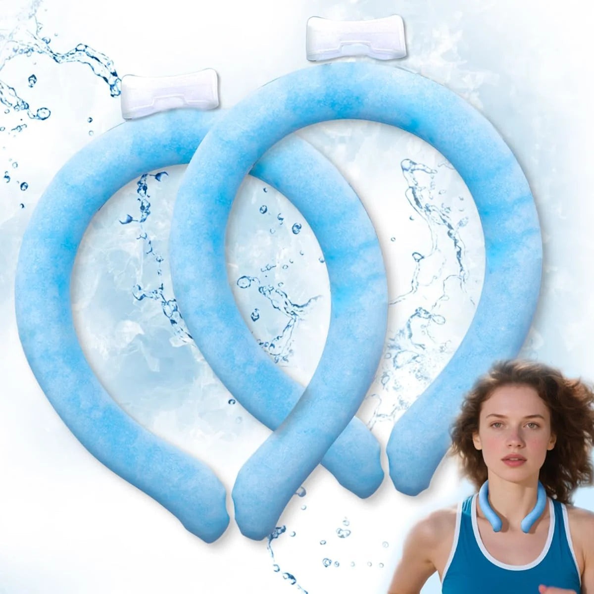 2PCS Neck Cooling Tube with Cold Insulated Bag, Reusable Ice Neck Ring Wearable Body Cooler for Summer Heat (Blue*2)