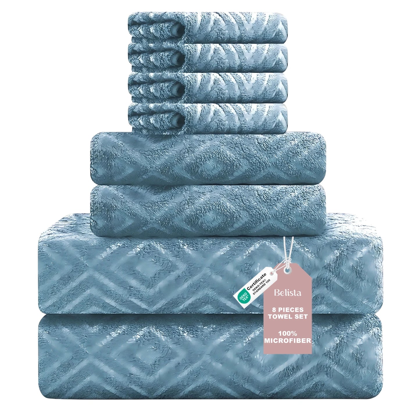 Belista Oversized 8-Piece Towel Set 35"×70": 2 Bath Sheets , 2 Hand Towels , 4 Washcloths,Soft & Absorbent for Gym, Spa,Home