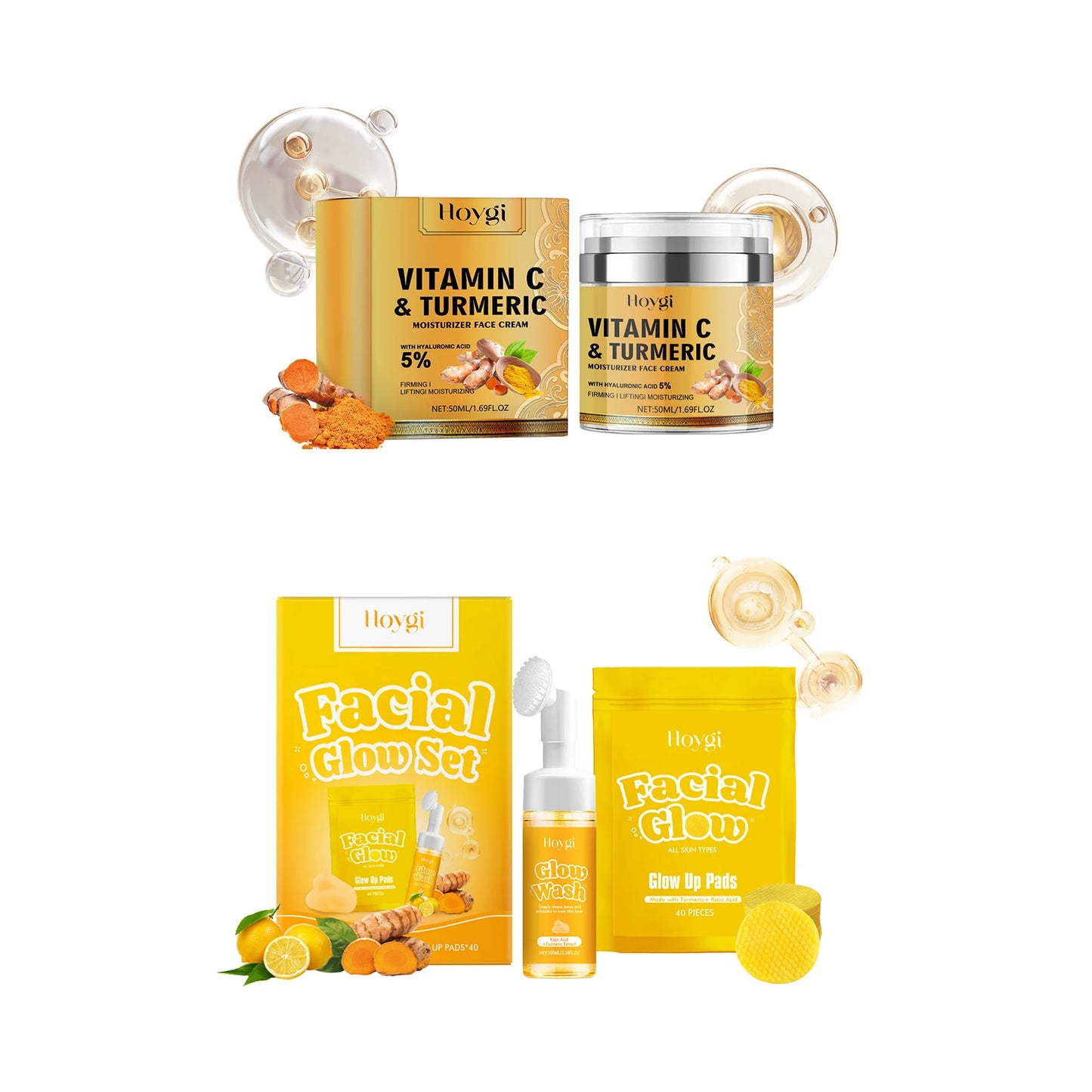 Hoygi Skin Care Whitening Anti Aging Brightening Dark Spots Winkles Removal Natural Vitamin C & Turmeric Moisturizer Face Cream
