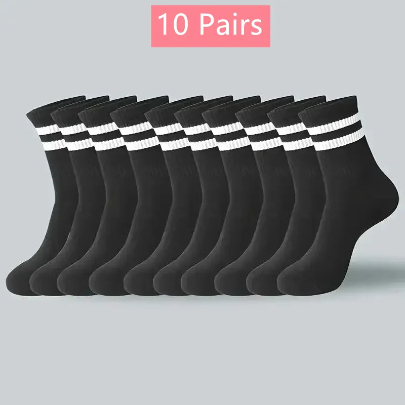 1/5/6/10/20 Pairs Women Mid Tube Socks Fashion Breathable Sports Sock  Parallel Bar Pattern Sweat Wicking Non Pilling Girl Sock