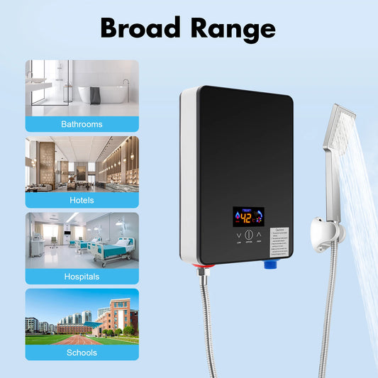 6500W 220V Electric Tankless Water Heater Instant Electric Water Heater Wall-Mounted for Kitchens, Bathrooms Black/Red