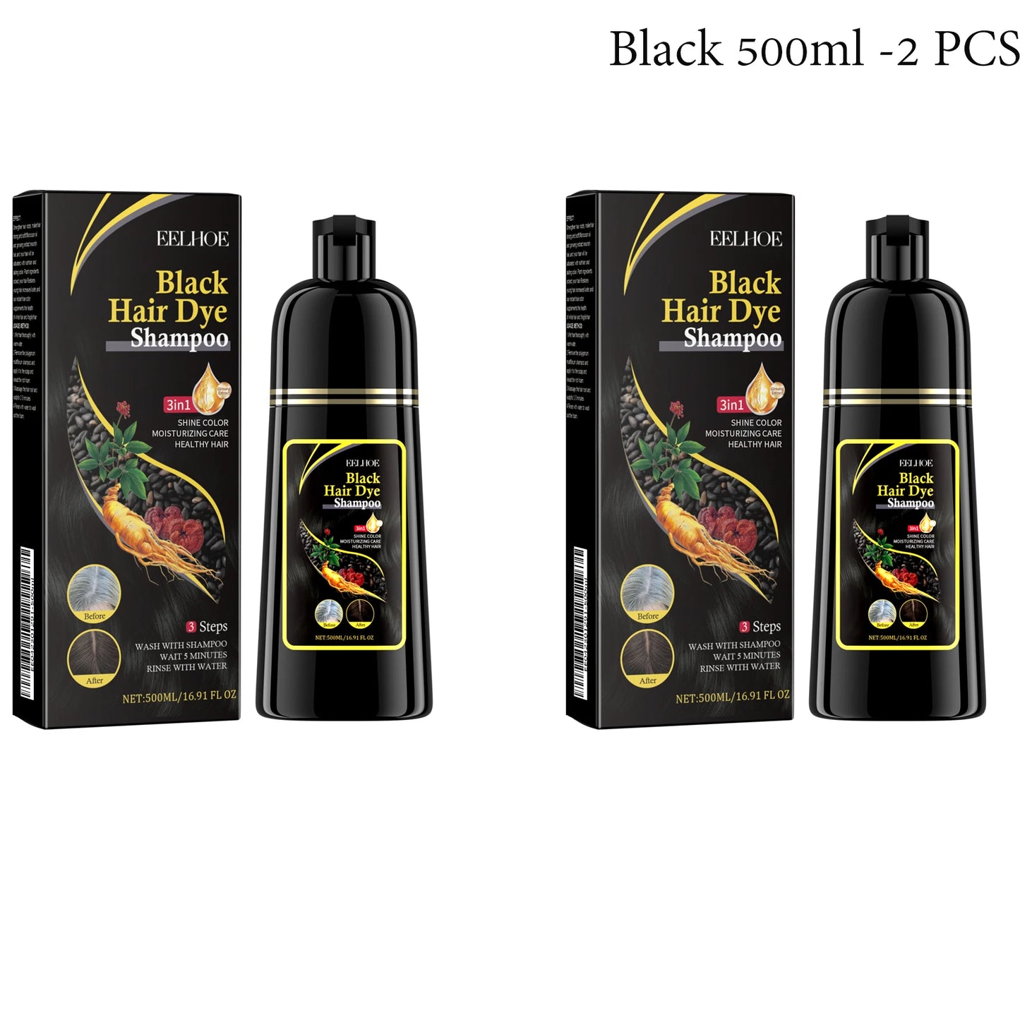 USA Stock Black Hair Dye Shampoo Natural Polygonum Herb Hair Darkening Shampoo Ginger Extract Grey Hair Reverse Repair Scalp Care Anti Hair Loss Anti Dandruff Shampoo for Men Women 500ml