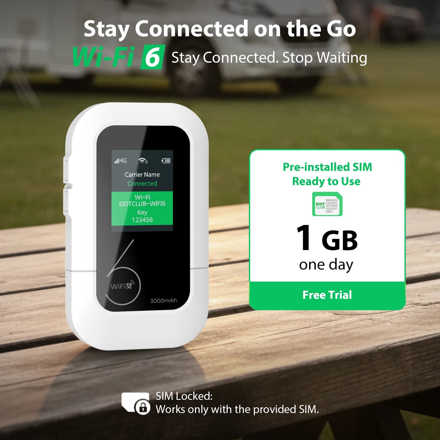 EIOTCLUB 4G LTE WiFi Router Portable Wireless WiFi 3000mAh Wireless Pocket Size Mobile Hotspot with SIM Card for Phone Travel and Business Trip