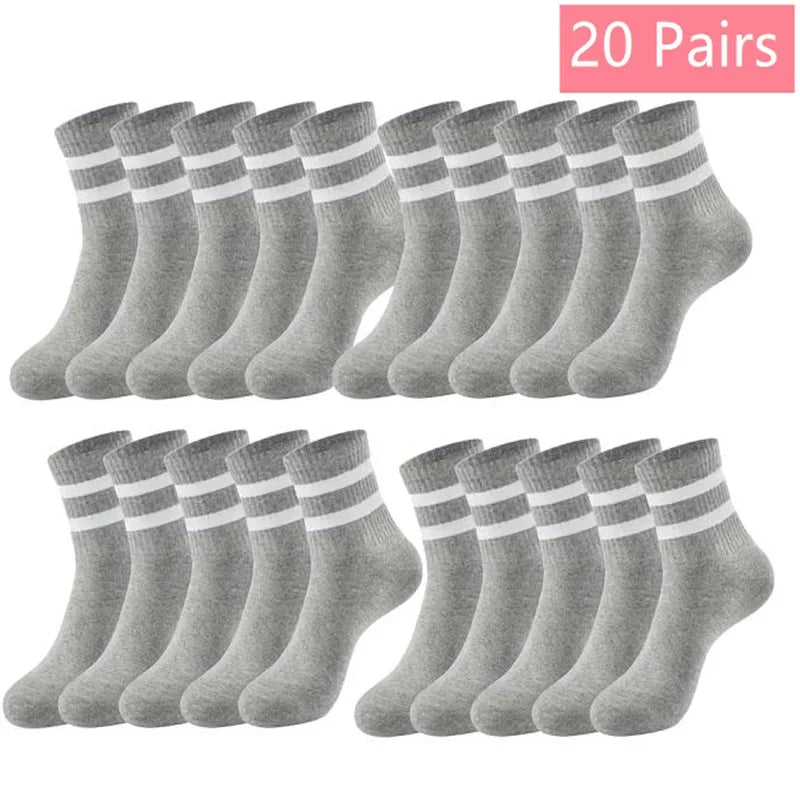 1/5/6/10/20 Pairs Women Mid Tube Socks Fashion Breathable Sports Sock  Parallel Bar Pattern Sweat Wicking Non Pilling Girl Sock