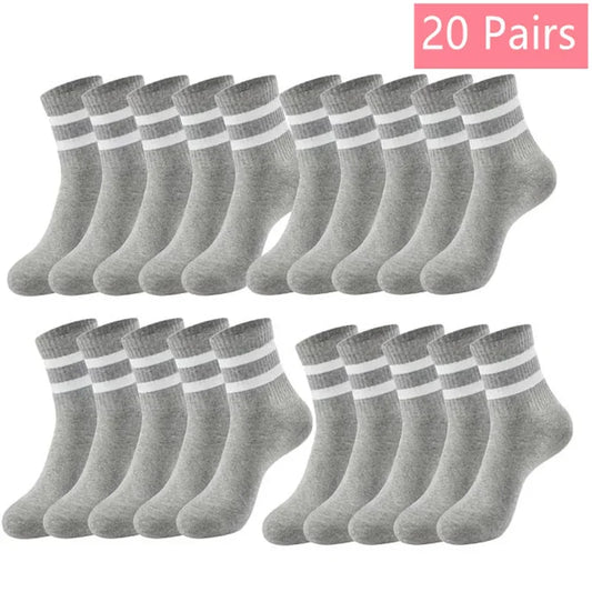 1/5/6/10/20 Pairs Women Mid Tube Socks Fashion Breathable Sports Sock  Parallel Bar Pattern Sweat Wicking Non Pilling Girl Sock