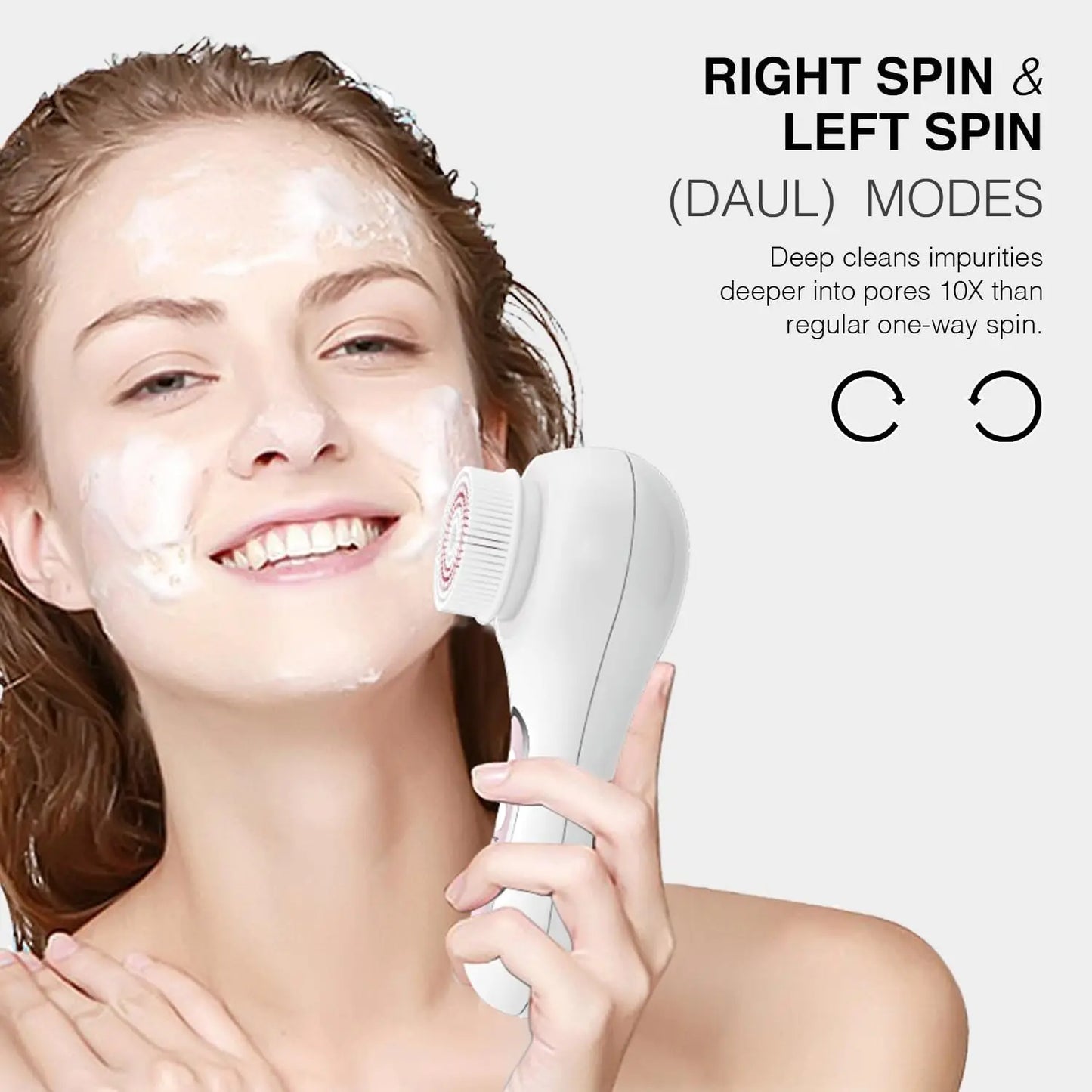 Rechargeable Facial Cleansing Brush with 2-Way Rotation, 3 Modes, 30-Day Runtime, IPX7 Waterproof for All Skin Types