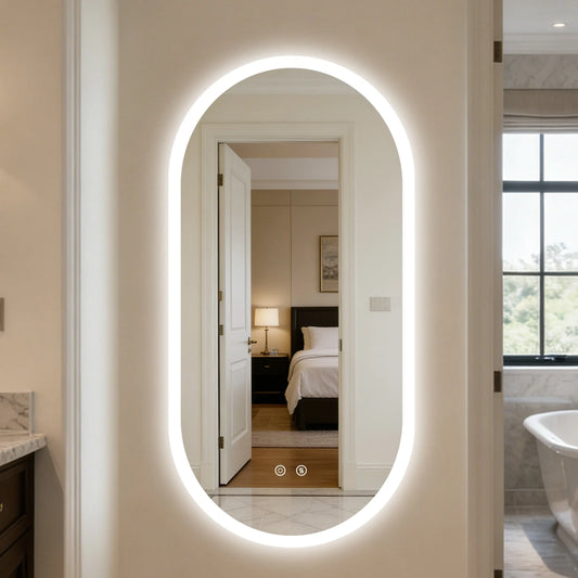 LED Bathroom Mirror Smart Anti-fog Dimmable LED Lighted Mirror Oval Makeup Mirror SPA Hotel 1200x600mm/1000x500mm/800x500mm,Tempered Glass, Frameless
