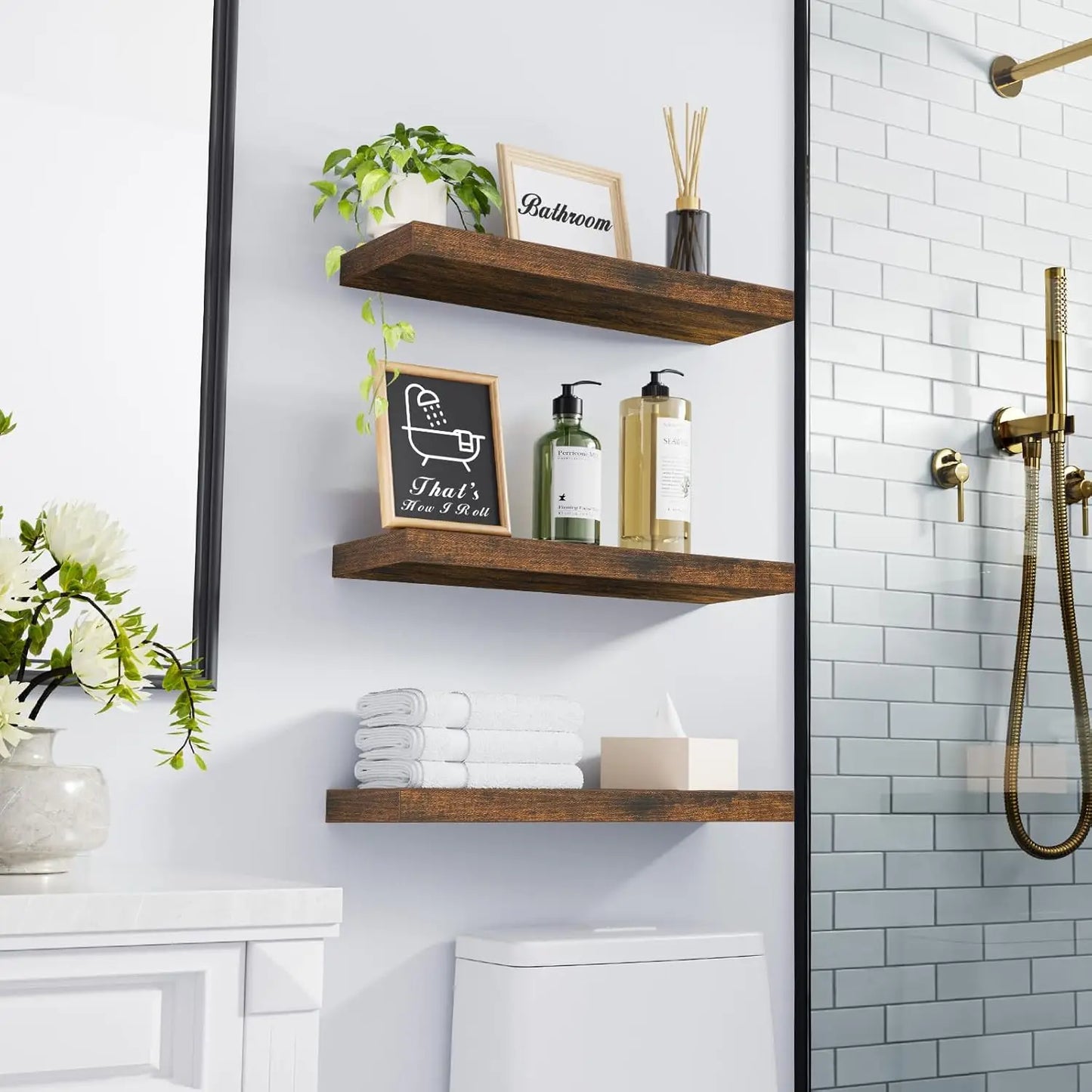 Floating Shelves Bathroom for Wall – Shelf Over Toilet Farmhouse Rustic Wood for Bedroom, Kitchen, or