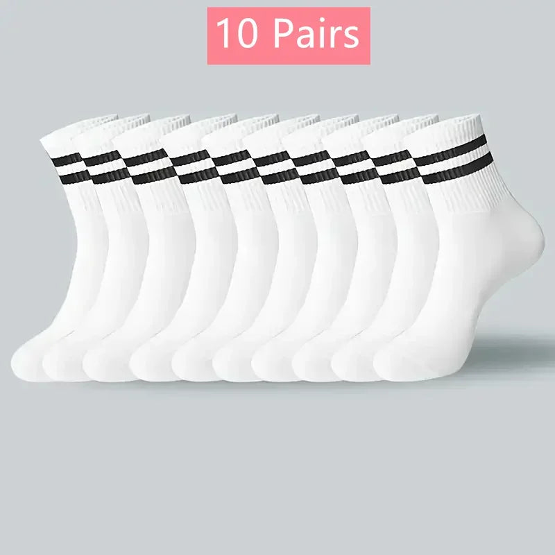 1/5/6/10/20 Pairs Women Mid Tube Socks Fashion Breathable Sports Sock  Parallel Bar Pattern Sweat Wicking Non Pilling Girl Sock