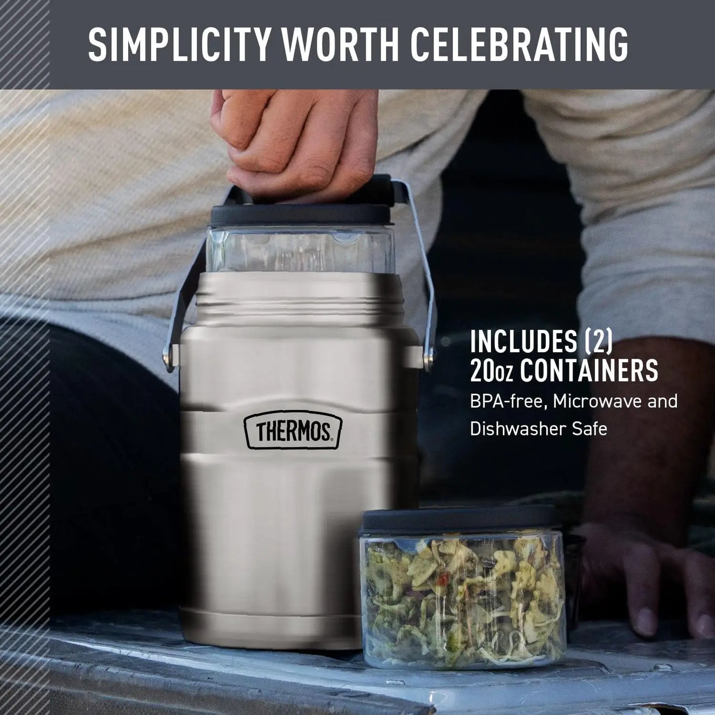 Stainless Steel Vacuum-Insulated Food Jar with 2 Containers, 47 Oz, Matte Finish