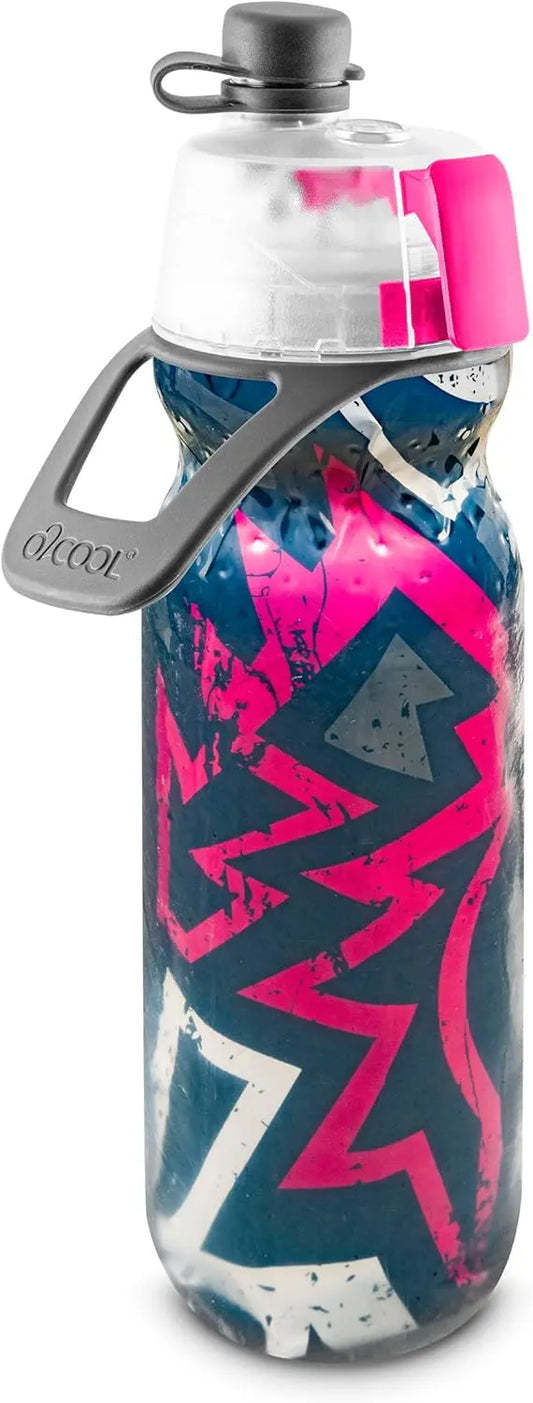 2-in-1 Misting and Sip Water Bottle, No Leak Pull Top Spout, Reusable Sports Bottle - 20 oz (Graffiti Pink)