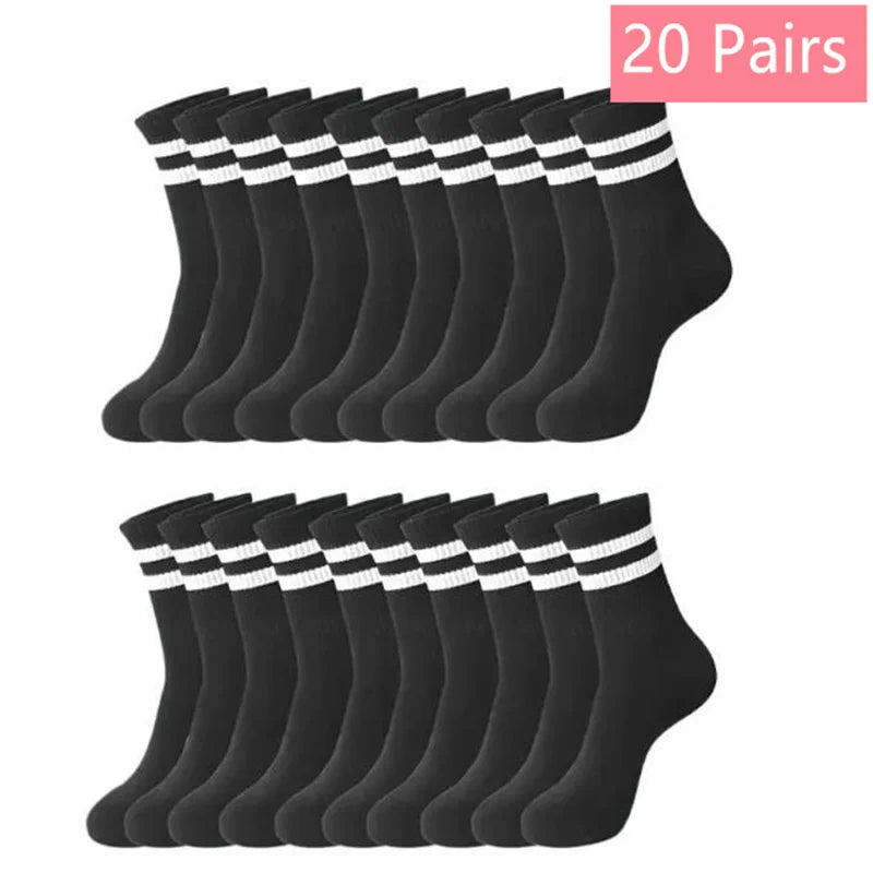 1/5/6/10/20 Pairs Women Mid Tube Socks Fashion Breathable Sports Sock  Parallel Bar Pattern Sweat Wicking Non Pilling Girl Sock