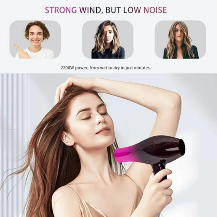 Ionic hair dryer for professional use, 2400W with negative ion technology, crimson fade color, low noise and fast drying