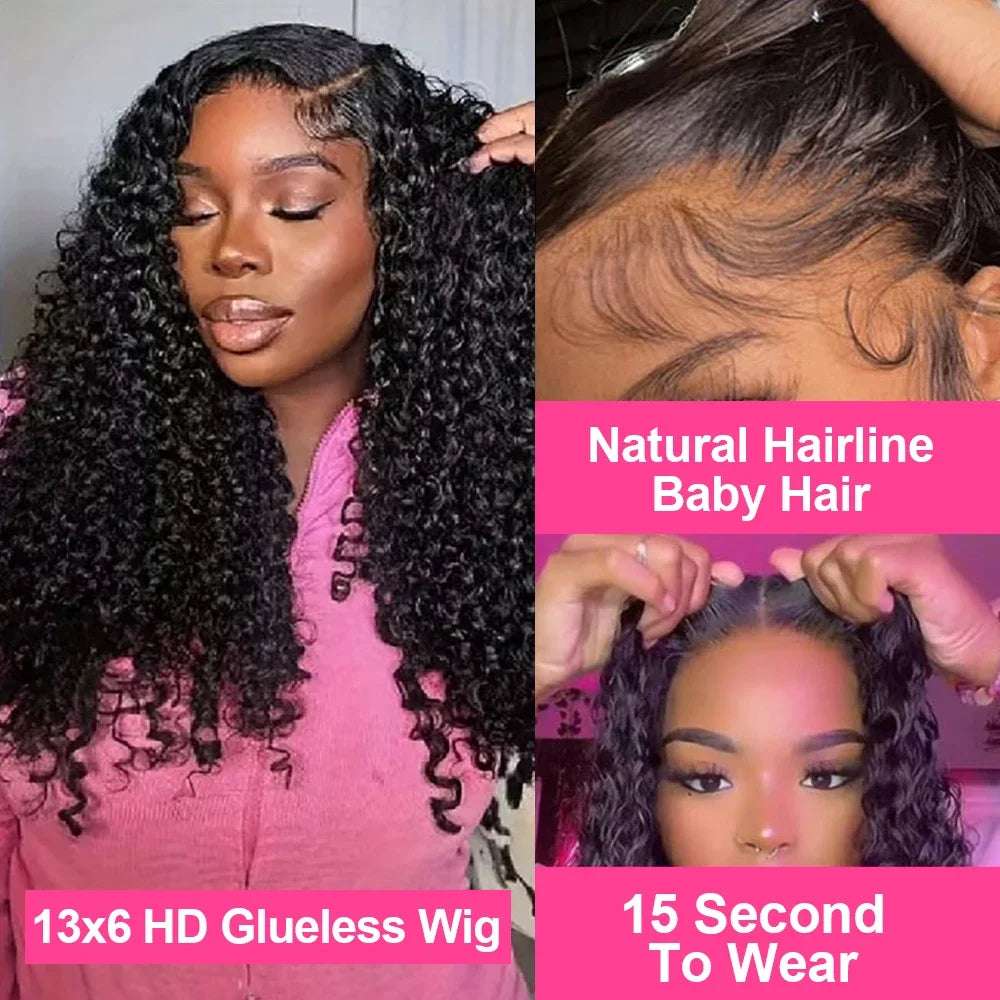 13x6 HD Burmese Curly Human Hair Wig Glueless Wear And Go 100% Human Hair Water Wave Wigs with Spiral End for Women 300% Density