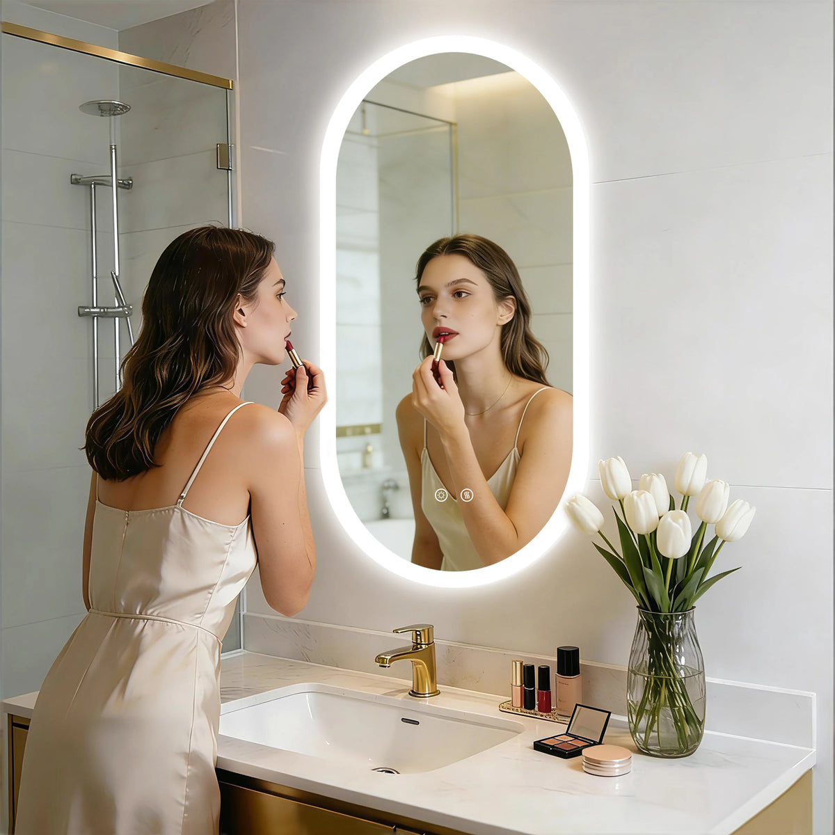 LED Bathroom Mirror Smart Anti-fog Dimmable LED Lighted Mirror Oval Makeup Mirror SPA Hotel 1200x600mm/1000x500mm/800x500mm,Tempered Glass, Frameless