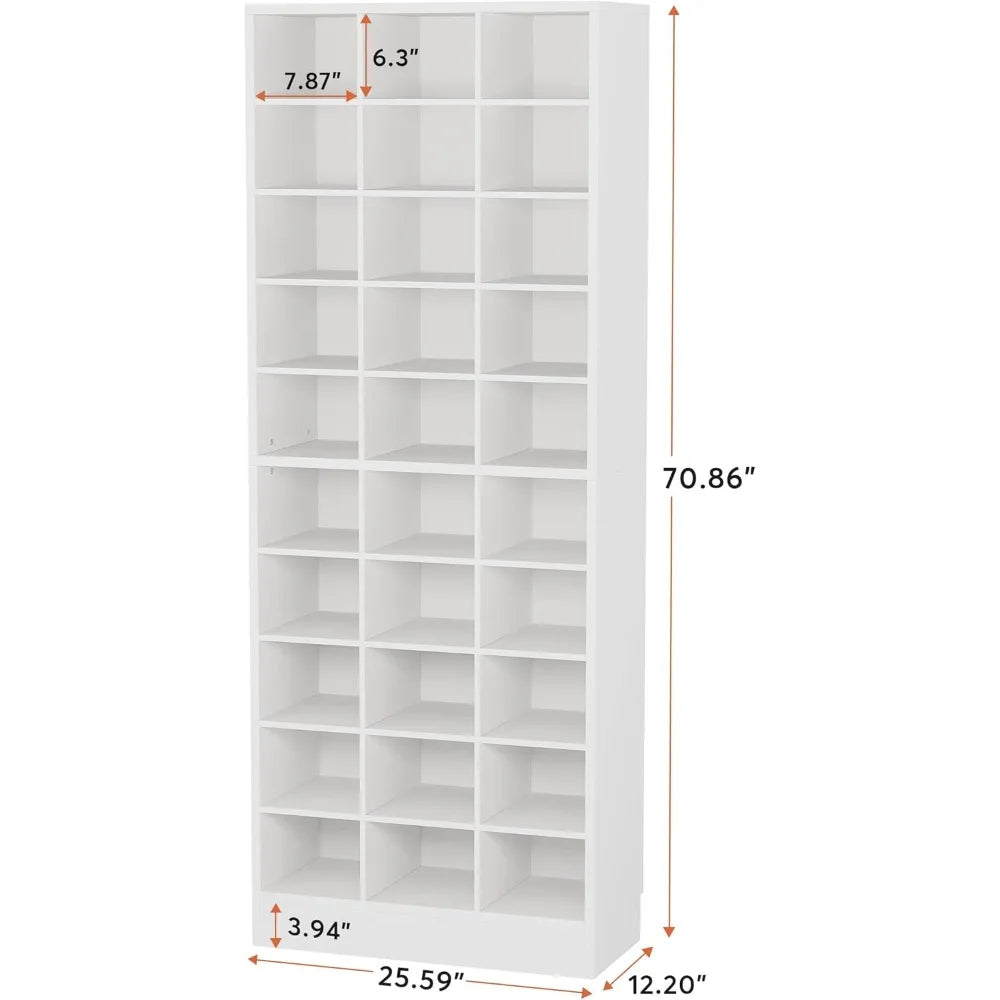 10-Tier Shoe Storage Cabinet, White Wooden Shoe Rack with 30 Cubbies, Freestanding Tall Entryway, Customized