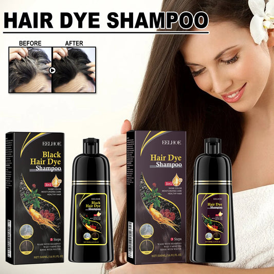 USA Stock Black Hair Dye Shampoo Natural Polygonum Herb Hair Darkening Shampoo Ginger Extract Grey Hair Reverse Repair Scalp Care Anti Hair Loss Anti Dandruff Shampoo for Men Women 500ml