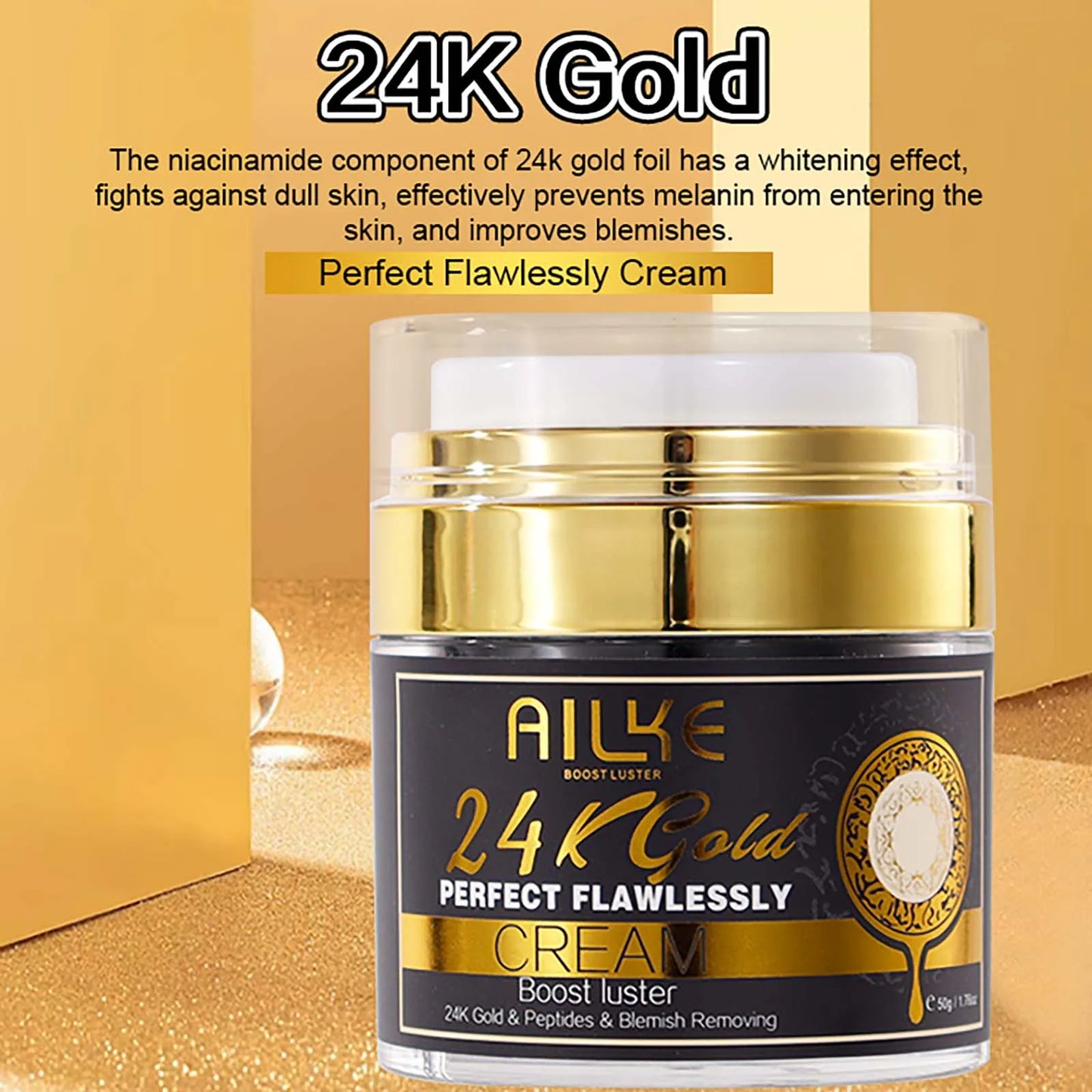 AILKE 24k Gold Perfect Flawlessly Face Cream, Whitening, Reduce Spots, Melanin, Improve Dull Skin, With Glutathione Vitamin C