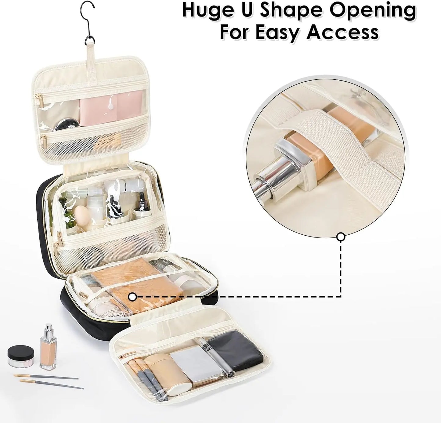 Water-Resistant Hanging Toiletry Bag for Women with Large Capacity, Ideal for Travel and Makeup Essentials