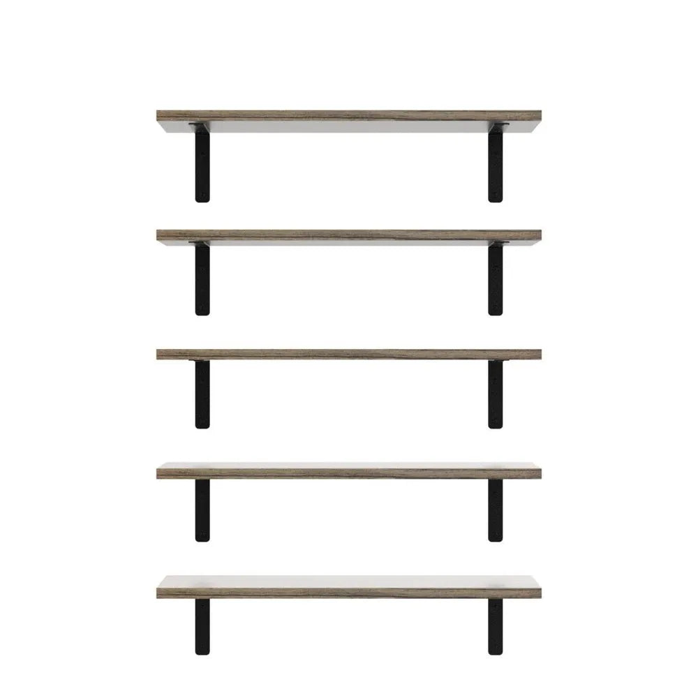 Set of 5 Rustic Floating Wall Shelves, Farmhouse Wooden Wall Mount Storage Shelving with Anti-Fall Metal Guardrail, Decorative Display Organizer for Bathroom, Bedroom, Kitchen, Living Room & Office
