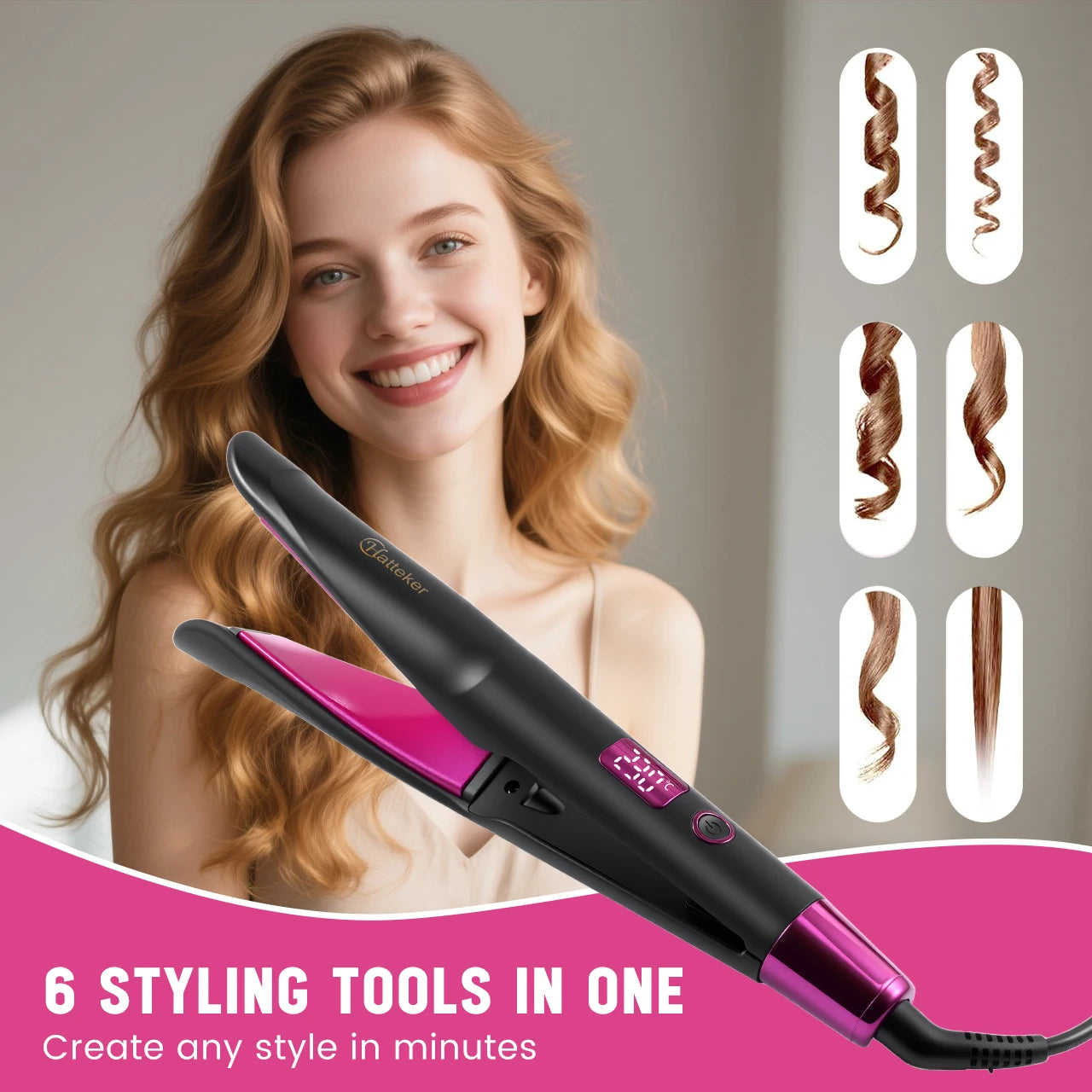 Haetteker Twisted Straightener Curler Multi-Function Two-In-One Hair Styling Tool Straightening Hair Clamp