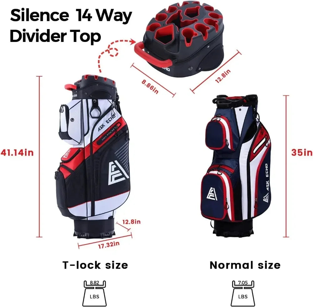 Bestseller14-Way Golf Cart Bag with Quiet Club Lock, Extra Storage, Rain Cover & Durable Design for Men