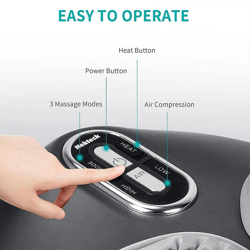 Nekteck Foot Massager Electric Machine Air Compression Heating Therapy Shiatsu Knead Roller Muscle Relaxation Pain Relief