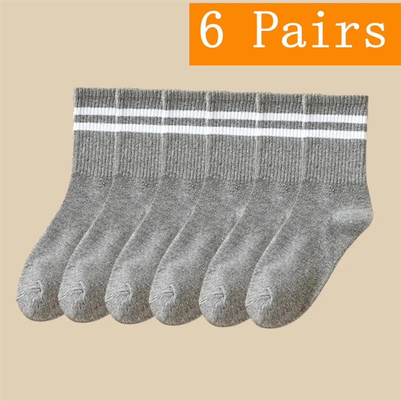 1/5/6/10/20 Pairs Women Mid Tube Socks Fashion Breathable Sports Sock  Parallel Bar Pattern Sweat Wicking Non Pilling Girl Sock