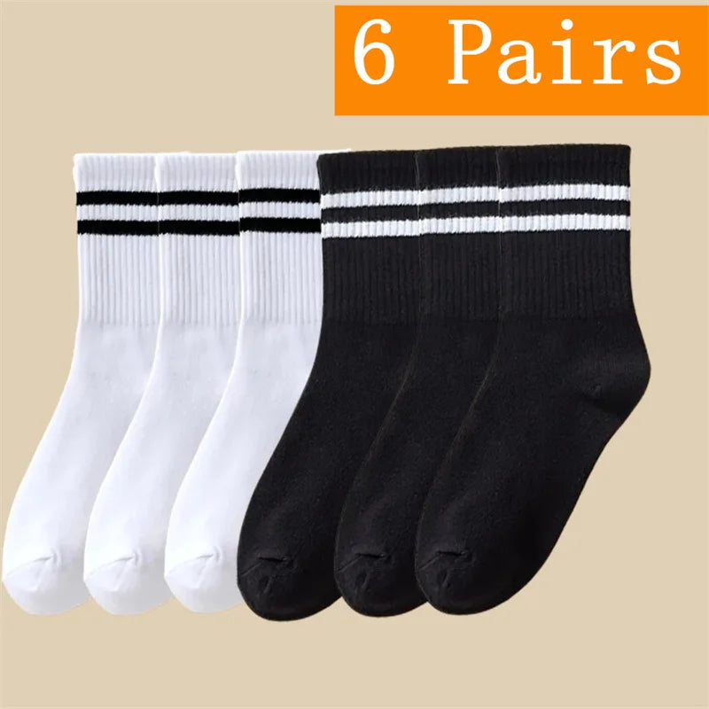 1/5/6/10/20 Pairs Women Mid Tube Socks Fashion Breathable Sports Sock  Parallel Bar Pattern Sweat Wicking Non Pilling Girl Sock